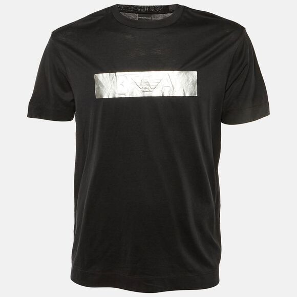 Emporio Armani Black Foil Logo Detail Knit T-Shirt L